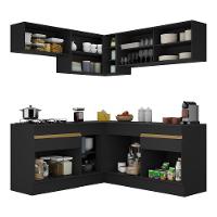 Cozinha Completa De Canto Mp2097 Com Armário E Balcão Preta