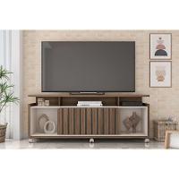 Rack Bancada P/ Tv Até 70 Pol Oásis C/ Ripado E Rodizios 160cm Nogueira San Remo/off White - Caemmun - 1