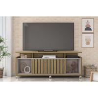 Rack Bancada P/ Tv Até 70 Pol Oásis C/ Ripado E Rodizios 160cm Lamina Mel/cacao - Caemmun - 1