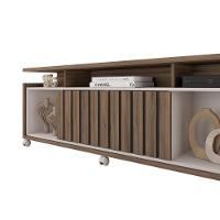 Rack Bancada P/ Tv Até 70 Pol Oásis C/ Ripado E Rodizios 160cm Lamina Mel/cacao - Caemmun - 3