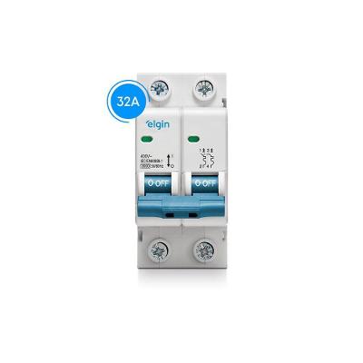 Mini Disjuntor Bipolar Curva C MCB 3KA 2 Polos 32A Bivolt para Instalações Elgin