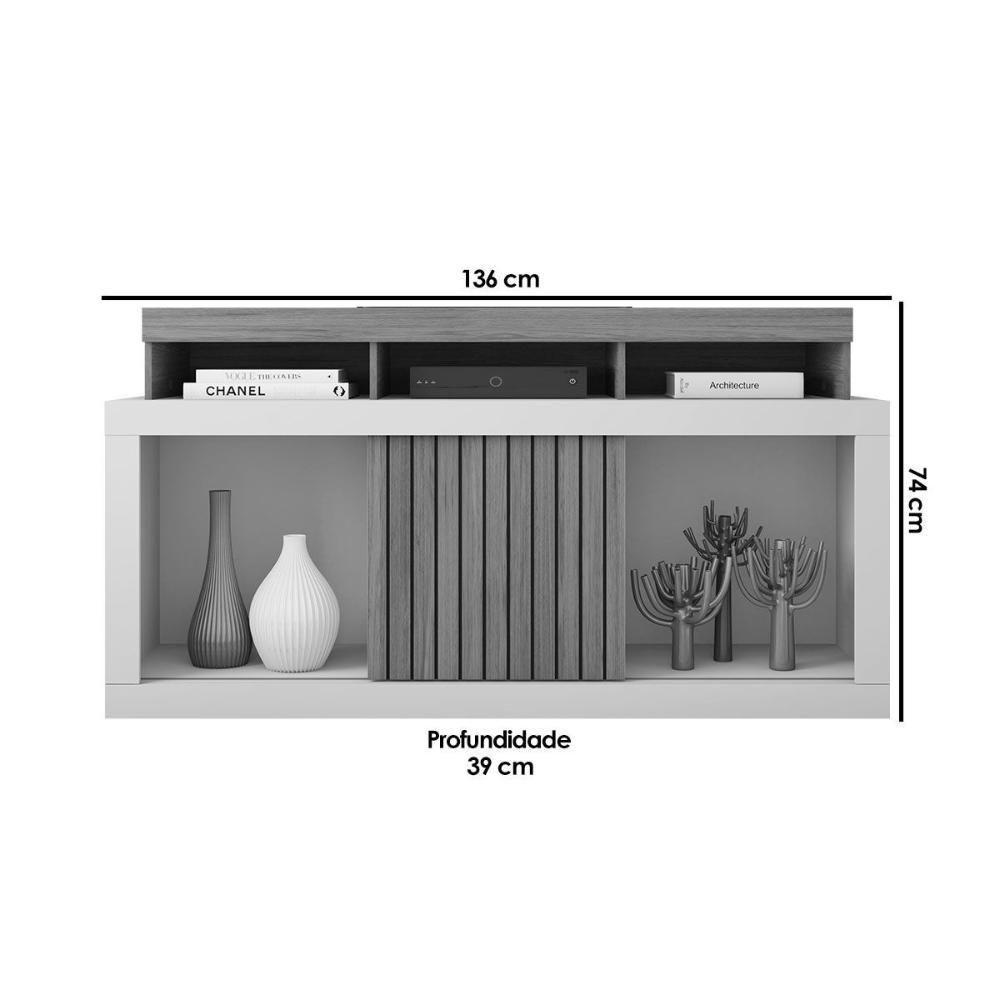 Rack Bancada P/ Tv Até 55 Pol Dragon C/ Nicho E Rodízios 136cm Freijo/off White - Caemmun - 2