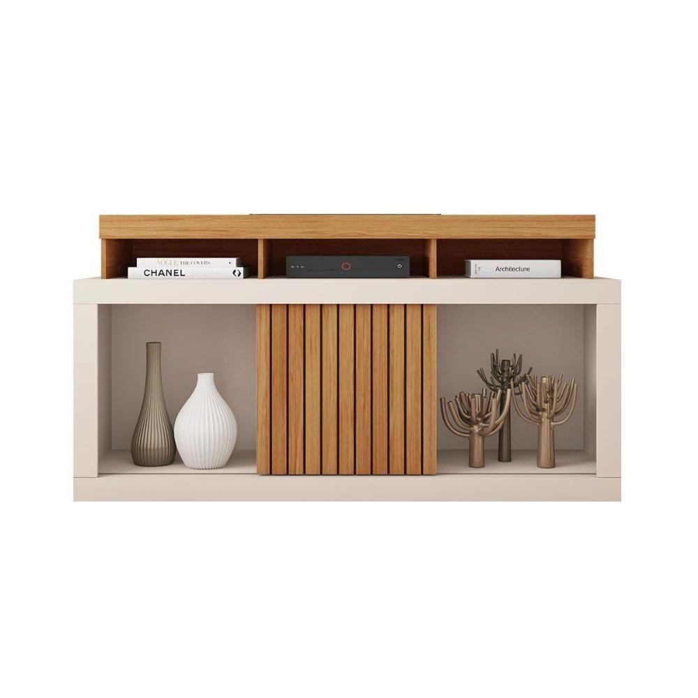 Rack Bancada P/ Tv Até 55 Pol Dragon C/ Nicho E Rodízios 136cm Freijo/off White - Caemmun - 4