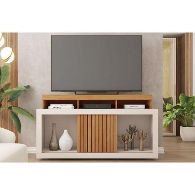 Rack Bancada P/ Tv Até 55 Pol Dragon C/ Nicho E Rodízios 136cm Freijo/off White - Caemmun