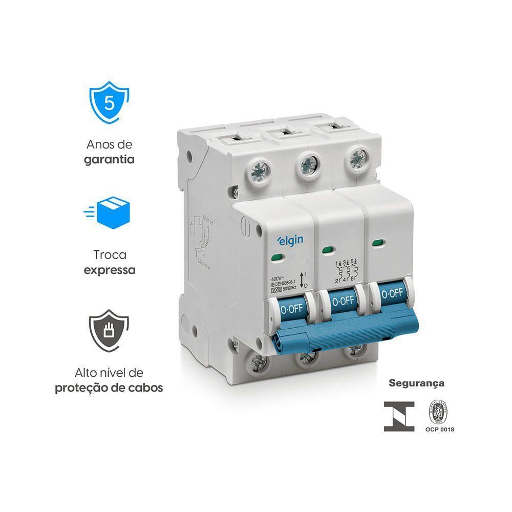 Mini Disjuntor 6KA MCB DP6-3C100 Tripolar 100A 3 Polos Bivolt - 3