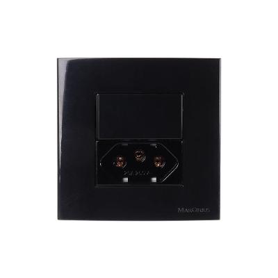 Placa Para Móveis 80x80 Com Interruptor Simples 10a E Tomada 2p+t 20a Margirius Sleek Preto Ebony