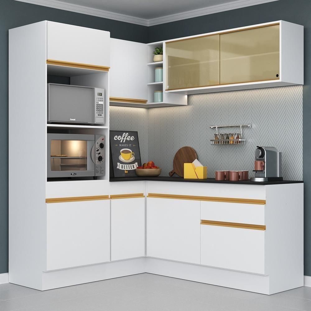 Cozinha Completa De Canto Mp2098 Com Armário E Balcão Branca - 1