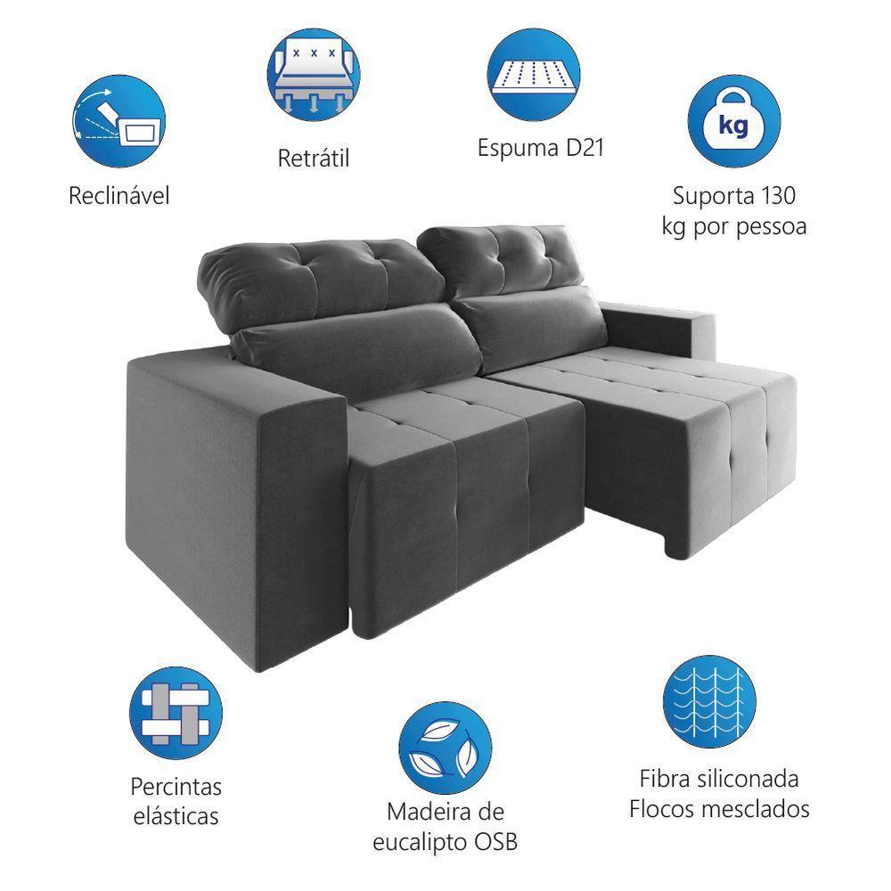Sofá Retrátil E Reclinável 2m 3 Lugares Fênix Veludo Mamflex - 4