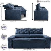 Sofá Retrátil E Reclinável 2,00m Essence. Velusoft Cama Inbox Azul - 6