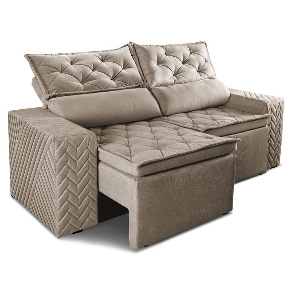 Sofá Retrátil E Reclinável 2,30m Essence. Velusoft Cama Inbox Bege - 3