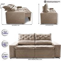 Sofá Retrátil E Reclinável 2,30m Essence. Velusoft Cama Inbox Bege
