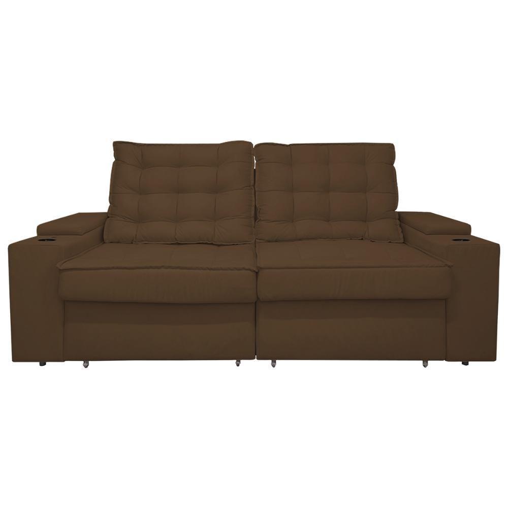 Sofá Retratil Reclinavel 3 Lugares 2,30m Porta Copo USB Marrom - 3