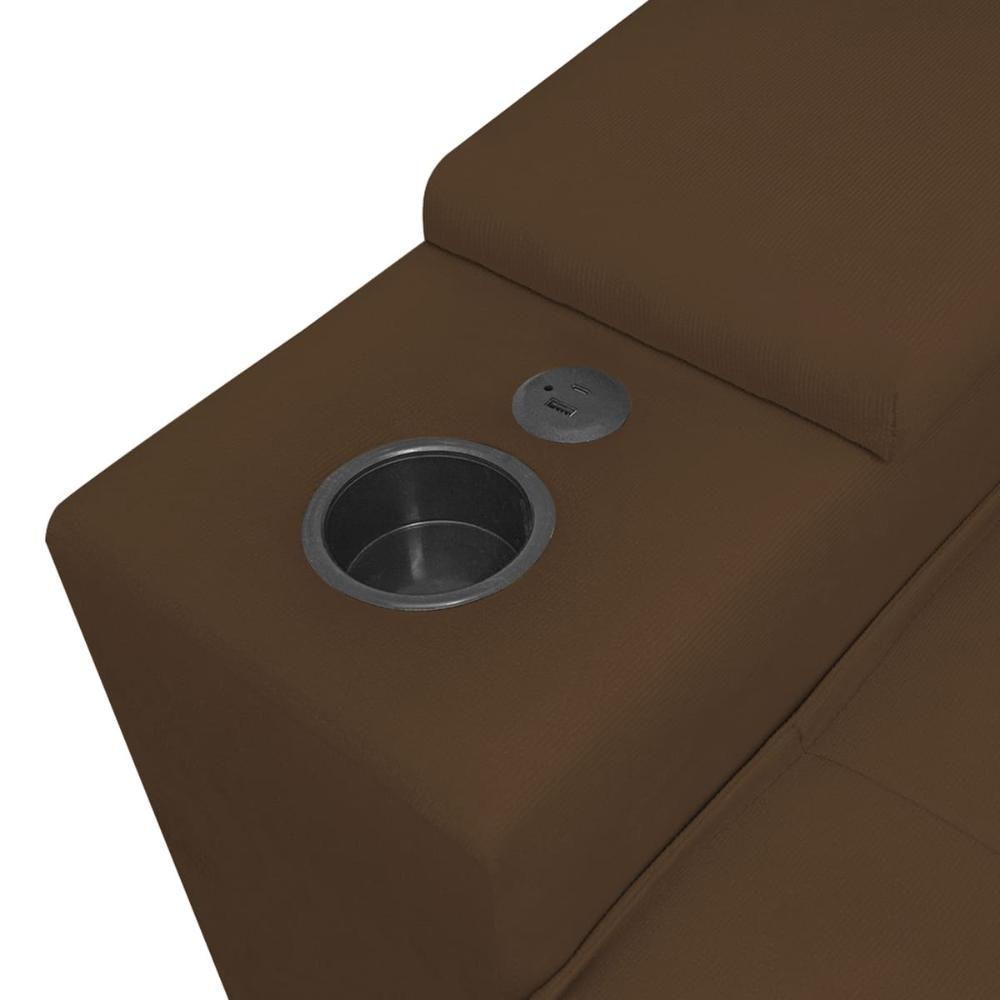 Sofá Retratil Reclinavel 3 Lugares 2,30m Porta Copo USB Marrom - 5