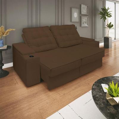 Sofá Retratil Reclinavel 3 Lugares 2,30m Porta Copo USB Marrom