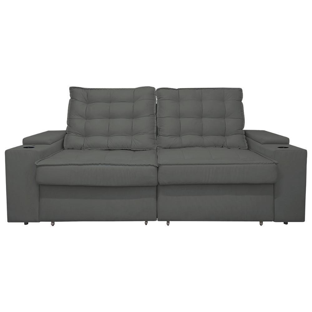 Sofá Retratil Reclinavel 3 Lugares 2,30m Porta Copo USB Cinza - 3