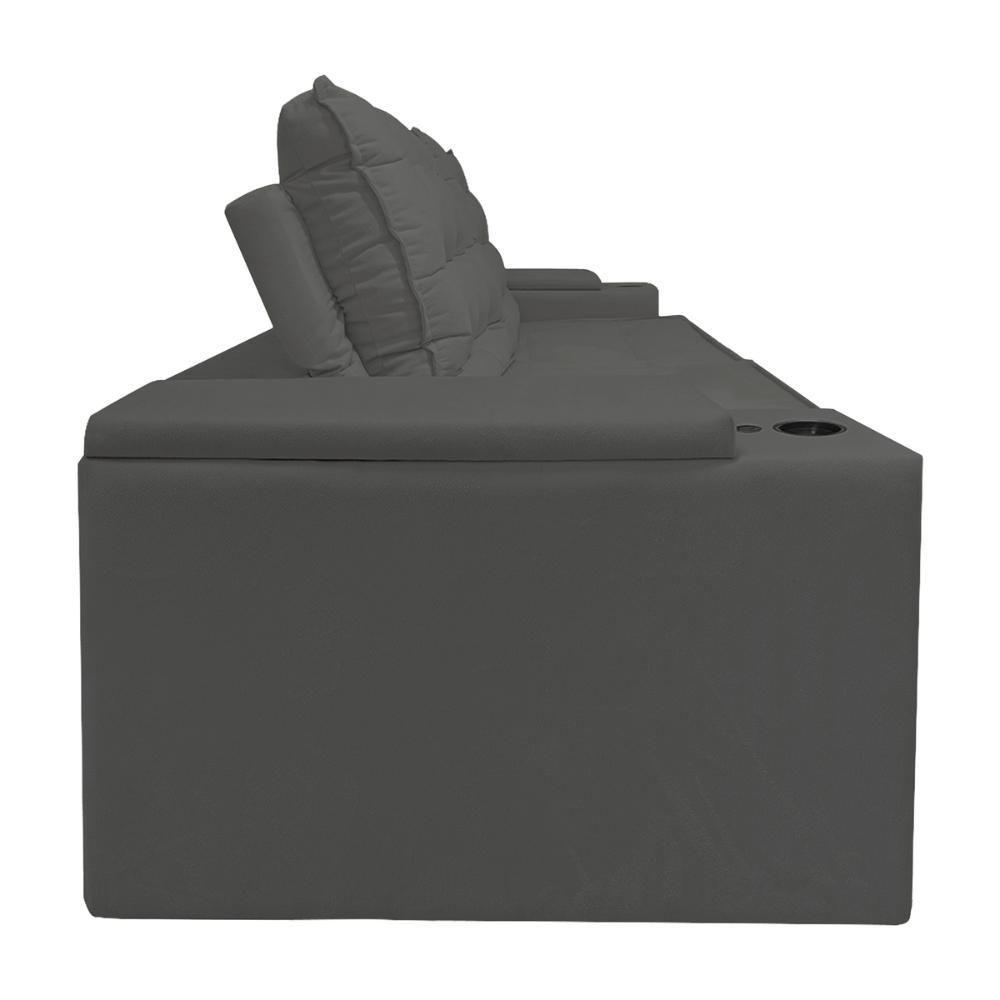 Sofá Retratil Reclinavel 3 Lugares 2,30m Porta Copo USB Cinza - 4