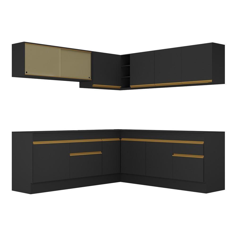 Cozinha Completa De Canto Mp2096 Com Armário E Balcão Preta - 3