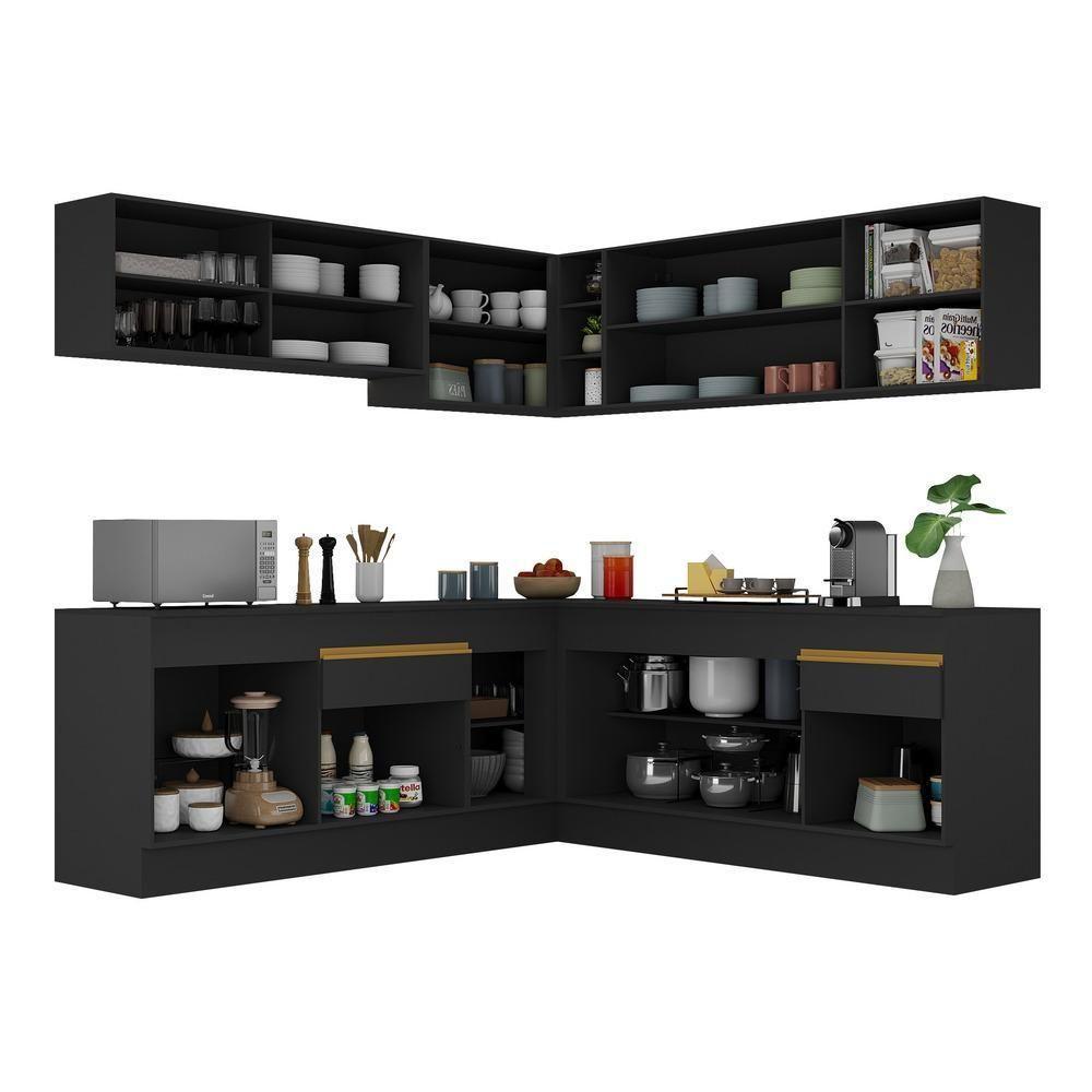 Cozinha Completa De Canto Mp2096 Com Armário E Balcão Preta - 4