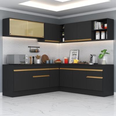 Cozinha Completa De Canto Mp2096 Com Armário E Balcão Preta