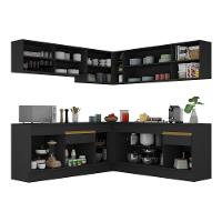 Cozinha Completa De Canto Mp2096 Com Armário E Balcão Preta