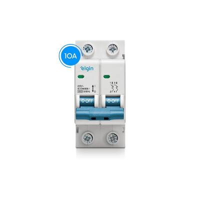 Mini Disjuntor Bipolar Curva C MCB 3KA 2 Polos 10A Bivolt para Uso Residencial Elgin
