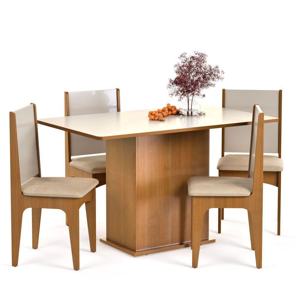 Conjunto De Mesa De Jantar Moderna Com 4 Cadeiras Estofadas Mel Off - 3