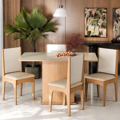 Conjunto De Mesa De Jantar Moderna Com 4 Cadeiras Estofadas Mel Off