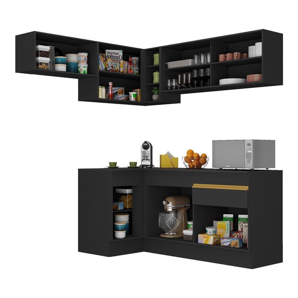 Cozinha Completa De Canto Mp2094 Com Armário E Balcão Preta - 4