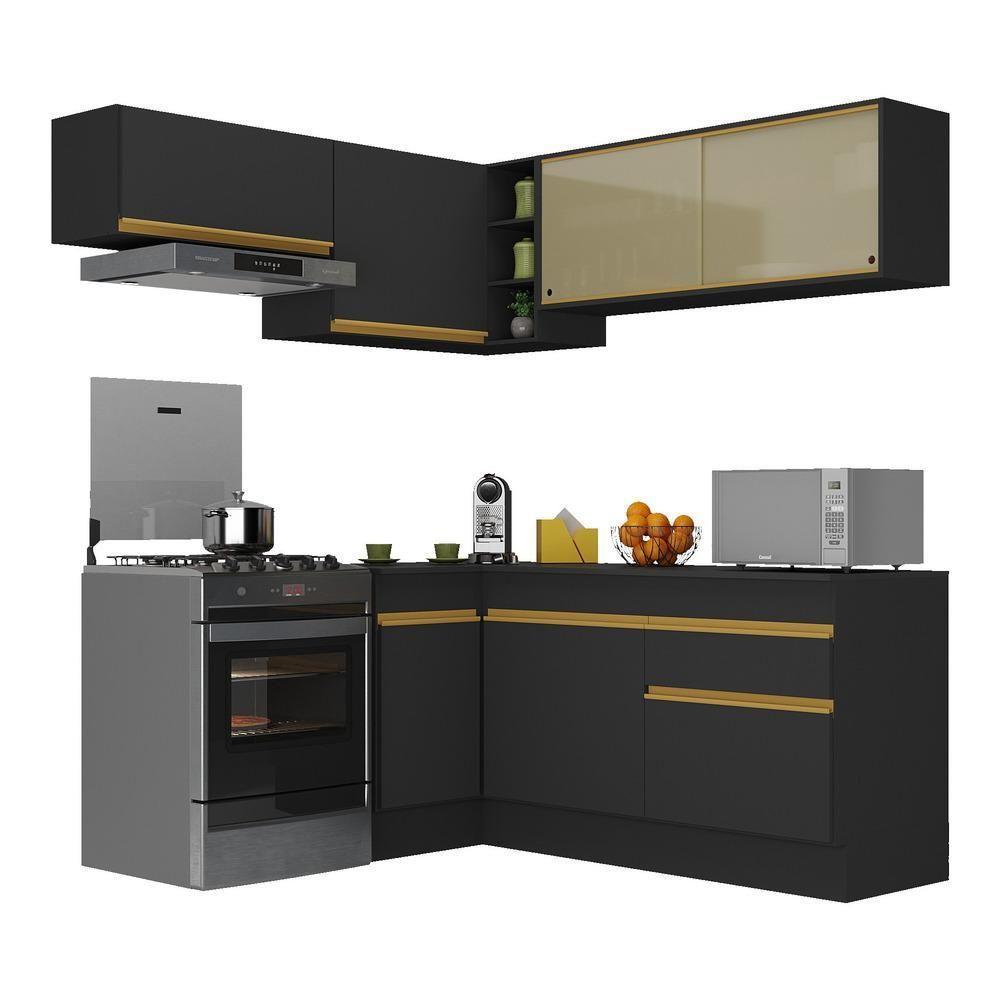 Cozinha Completa De Canto Mp2094 Com Armário E Balcão Preta - 7