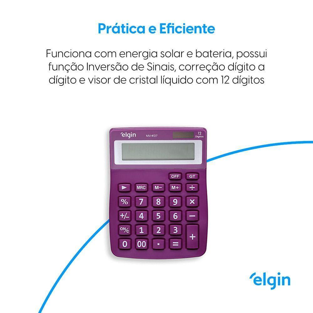 Calculadora De Mesa 4127 Roxa 12 Dígitos Função Correção GPM Erase - 3