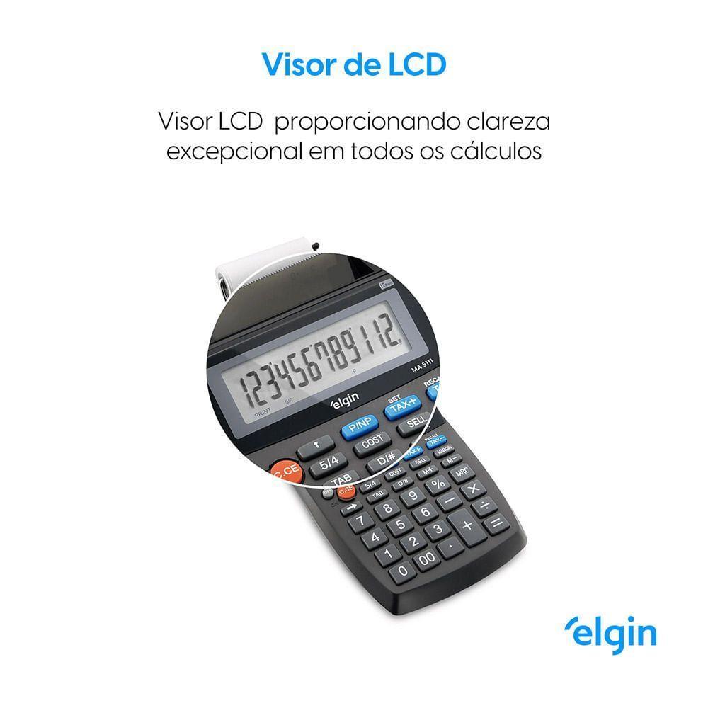 Calculadora Com Impressão Monocromática 5111 12 Dígitos Visor LCD - 3