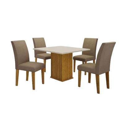 Conjunto De Mesa De Jantar Quadrada Com 4 Cadeiras Veludo Napoli Freijó