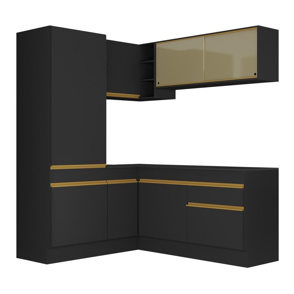 Cozinha Completa De Canto Mp2088 Com Armário E Balcão Preta Multimóveis - 3