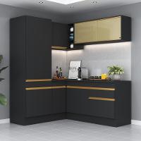 Cozinha Completa De Canto Mp2088 Com Armário E Balcão Preta Multimóveis - 1