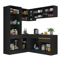 Cozinha Completa De Canto Mp2088 Com Armário E Balcão Preta Multimóveis