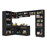 Cozinha Completa De Canto Mp2090 Com Armário E Balcão Preta