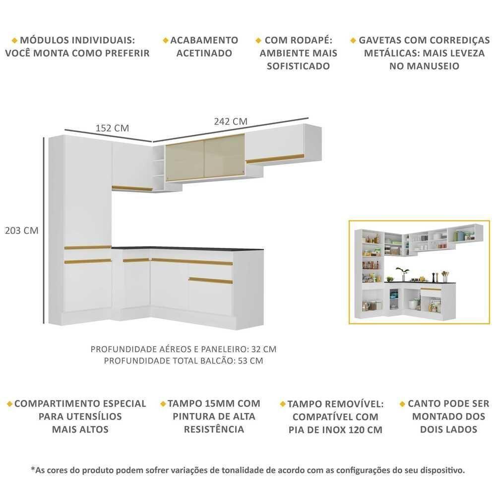 Cozinha Completa De Canto Mp2087 Com Armário E Balcão Branca - 6