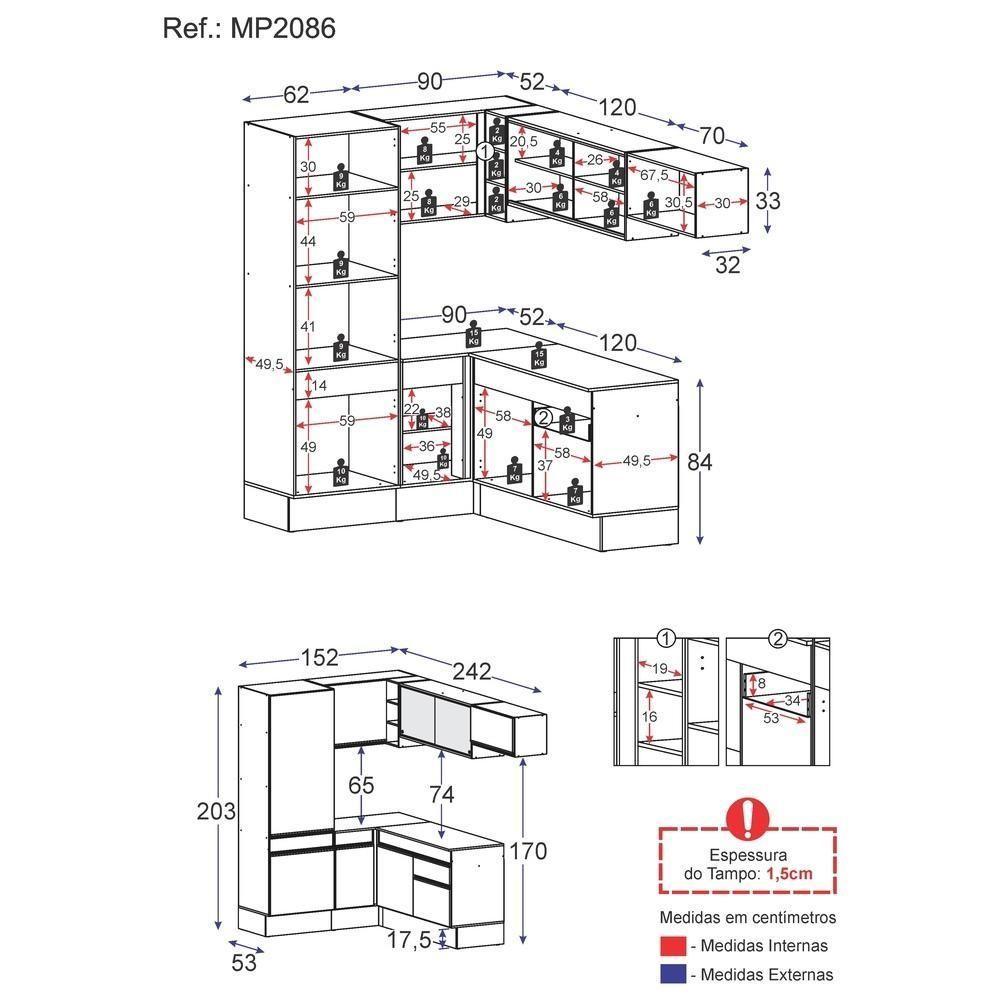 Cozinha Completa De Canto Mp2086 Com Armário E Balcão Branca Multimóveis - 5