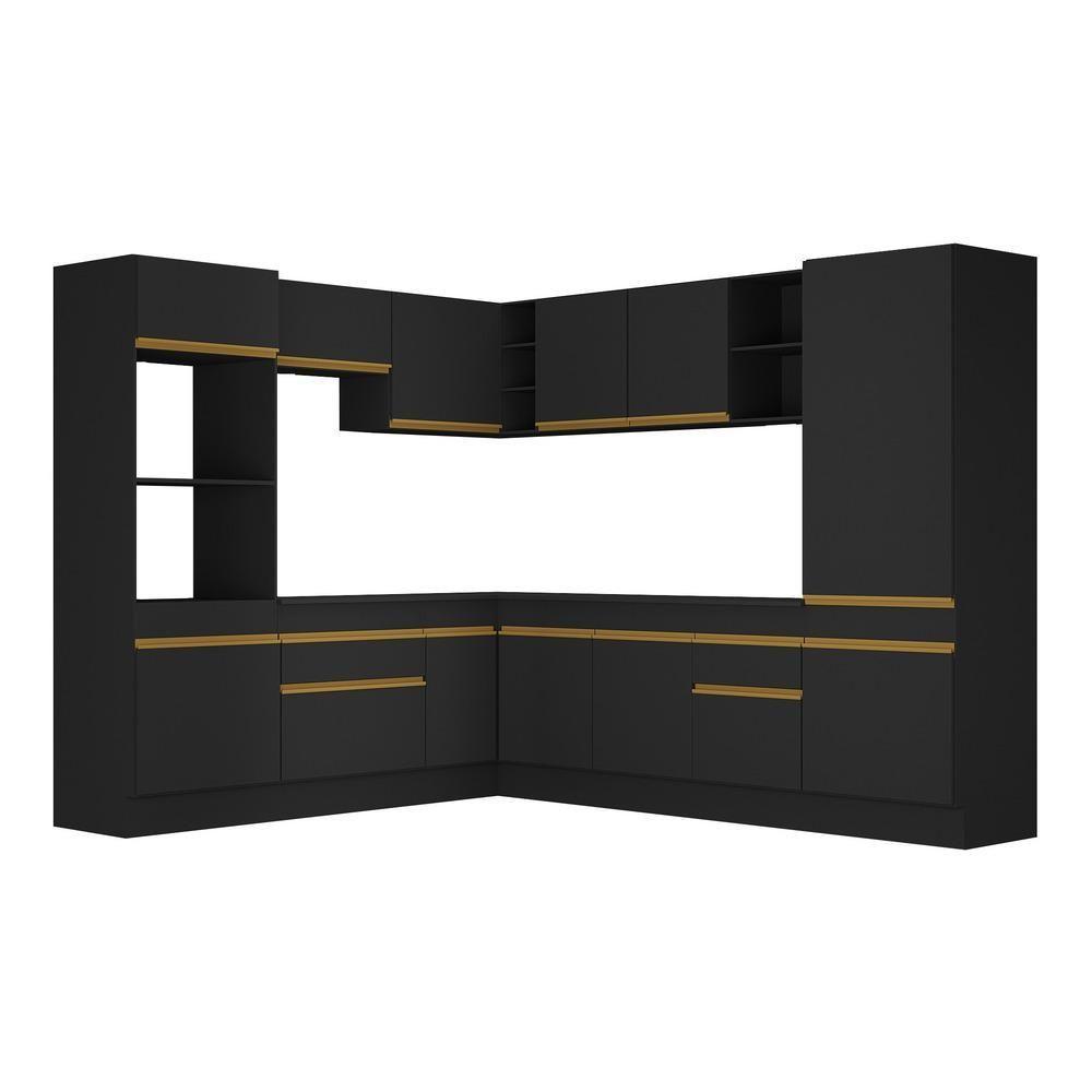 Cozinha Completa De Canto Mp2081 Com Armário E Balcão Preta - 3