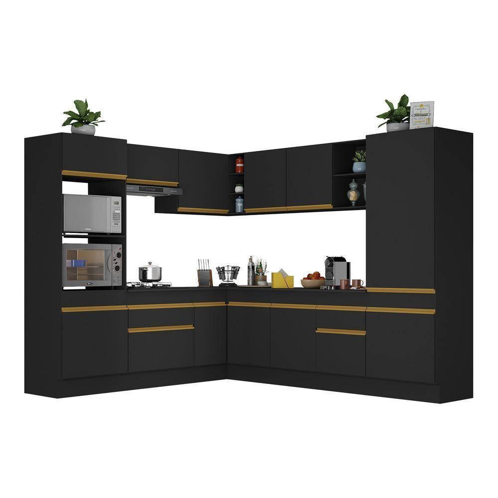 Cozinha Completa De Canto Mp2081 Com Armário E Balcão Preta - 7