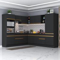 Cozinha Completa De Canto Mp2081 Com Armário E Balcão Preta - 1