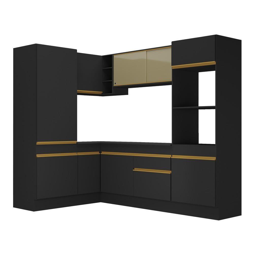 Cozinha Completa De Canto Mp2084 Com Armário E Balcão Preta Multimóveis - 3