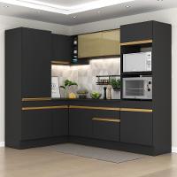 Cozinha Completa De Canto Mp2084 Com Armário E Balcão Preta Multimóveis - 1