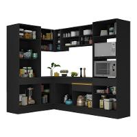 Cozinha Completa De Canto Mp2084 Com Armário E Balcão Preta Multimóveis