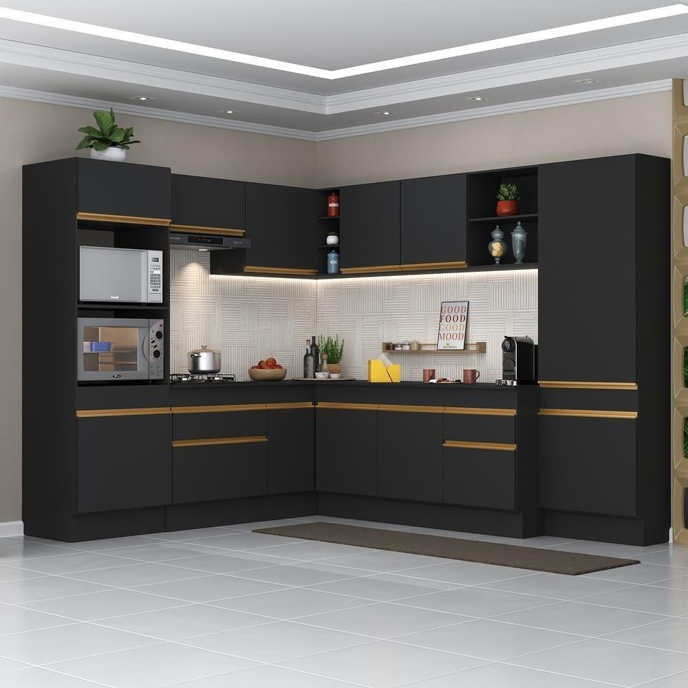 Cozinha Completa De Canto Mp2082 Com Armário E Balcão Preta - 1