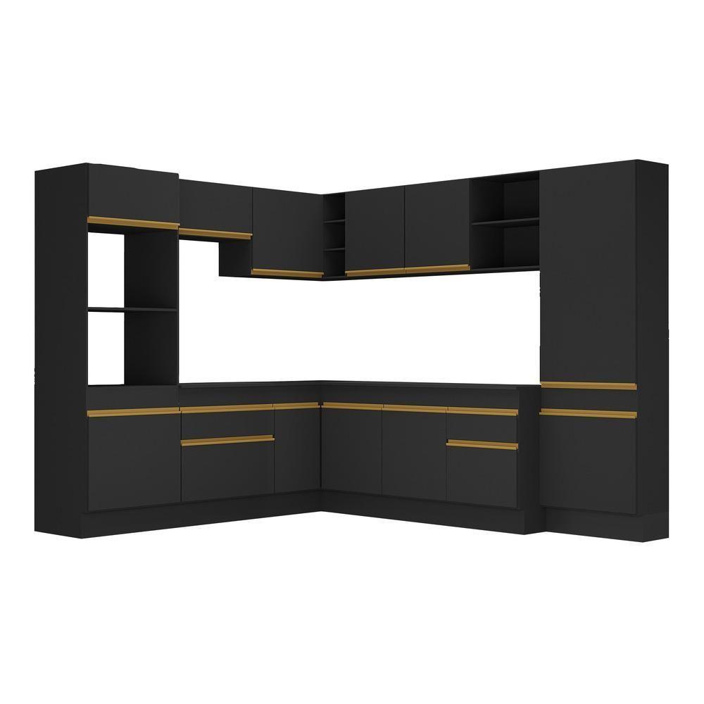 Cozinha Completa De Canto Mp2082 Com Armário E Balcão Preta - 3