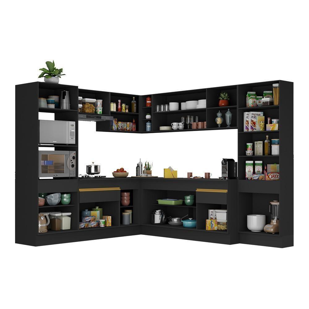 Cozinha Completa De Canto Mp2082 Com Armário E Balcão Preta - 4