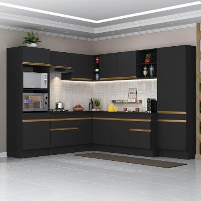 Cozinha Completa De Canto Mp2082 Com Armário E Balcão Preta