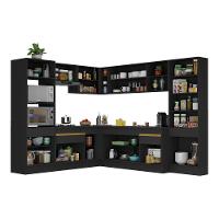 Cozinha Completa De Canto Mp2082 Com Armário E Balcão Preta