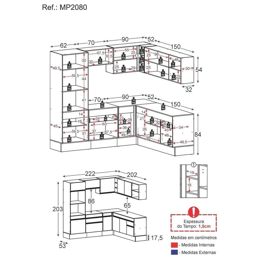 Cozinha Completa De Canto Mp2080 Com Armário E Balcão Branca - 5